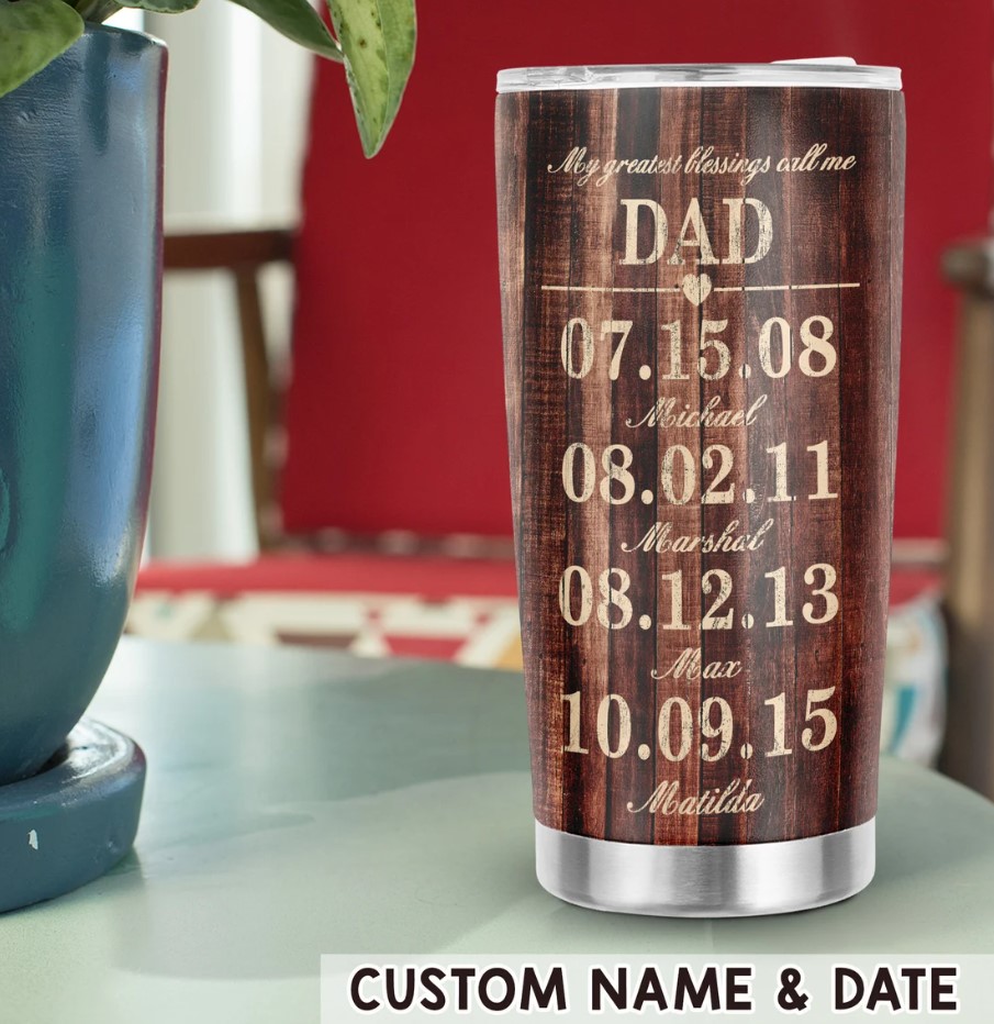 Personalized Dad Tumbler With Kids Names Personalized Tumbler For Dad Fathers Day Gift From Daughter Dad Birthday Gift